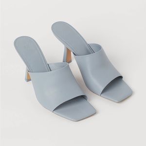 Powder blue heeled mules